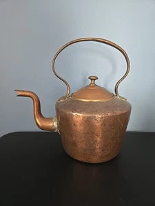 Antique Copper Tea Kettle Teapot Brass Handle Gooseneck Spout 12" - Picture 1 of 13