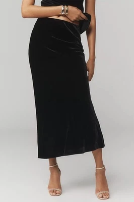 NUEVO CON ETIQUETAS Anthropologie The Tilda Maxi Falda Sin Mangas Edición Terciopelo Mediana Negra Clásica Foto 1 de 4