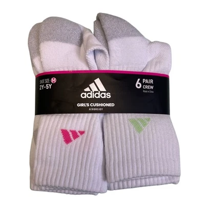 Paquete de 6 calcetines Adidas acolchados Aeroready para niñas talla M 2Y-5Y blancos grises nuevos Foto 1 de 2