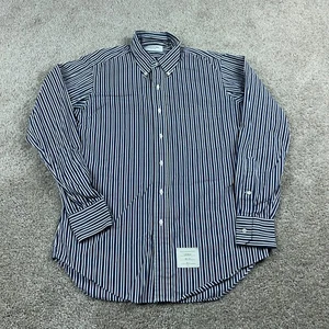 Thom Browne Shirt Mens 3 Large Blue White Striped Office Career Button Up - Picture 1 of 13