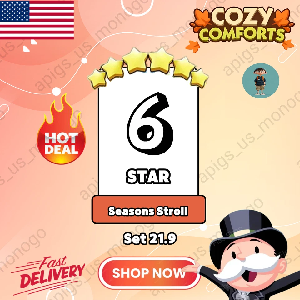 Set 21.9 - 6🌟 Temporadas Paseo 🌸Monopoly go Monopoly Pegatina Entrega Rápida ⭐24/7 Foto 1 de 1