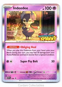 Indeedee SVP154 - Surging Sparks - STAFF Stamped Prerelease Pokemon Card - Picture 1 of 2