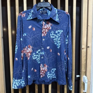 Vintage Givenchy Shirt Tag Size L SHRUNKEN Grape Print Button Up 70s 80s - Picture 1 of 7