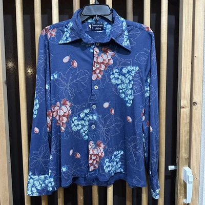 Vintage Givenchy Shirt Tag Size L SHRUNKEN Grape Print Button Up 70s 80s - Image 1 of 4