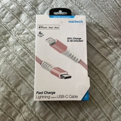Naztech Braided Fast Charge MFi to USB-C Cable - Rose Gold - Image 1 of 3