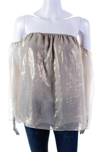 Bailey 44 Women's Off The Shoulder Long Sleeves Sheer Blouse Gold Size S - Picture 1 of 6