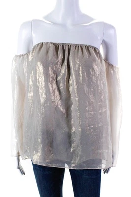 Bailey 44 Women's Off The Shoulder Long Sleeves Sheer Blouse Gold Size S - Image 1 of 4
