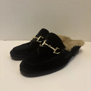 Steve Madden Men's size 7 Black Velvet brown Fur slides shoes casual with clasps - Picture 1 of 9