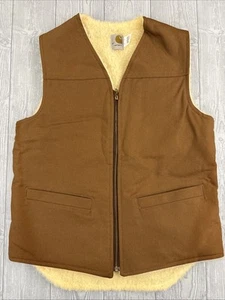 Chaleco Carhartt de Colección Años 80 Forrado Sherpa Marrón Talla Mediana Cremallera Pato Lona Unión - Imagen 1 de 10
