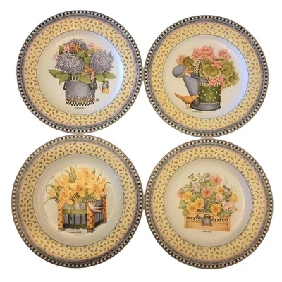 Platos de postre de ramo de primavera de gres Sakura años 90 de colección 4 granja Cottagecore  Foto 1 de 4