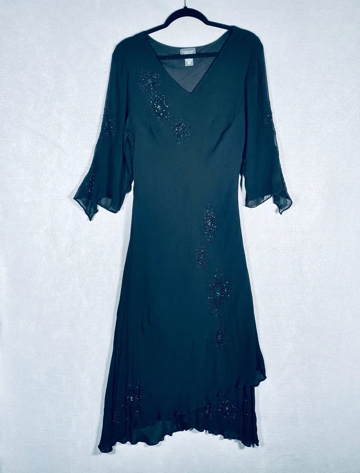 Vestido Vintage Granero Y2K Vestido Mujer 14 Negro Encaje Cuentas Maxi Caprichoso Bruja Gótica Foto 1 de 4