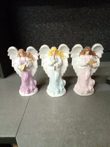 Vintage (Set of 3)8" Tall Harmony Figurines Angels W/Instruments - Picture 1 of 3