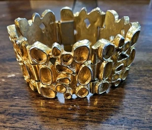 Vintage Robert Larin 1960-70s Brutalist Bracelet Signed Canadian Gold Cast Metal - Bild 1 von 7