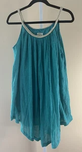 Sand & Spirit Women Sleeveless Flowy Cover up Beach Dress XL Turquoise Gold Boho - Picture 1 of 11