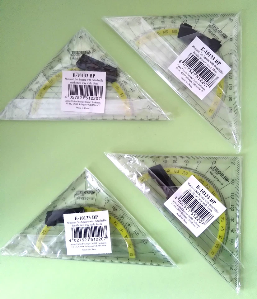 WESTCOTT 4 Geometriedreiecke mit abnehmb. Griff 14cm