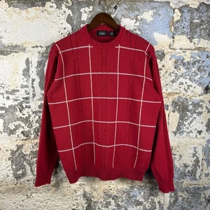 Suéter Pullover Haggar Para Hombres Grande Rojo Patrón a Cuadros Tejido Cuello Redondo Manga Larga - Imagen 1 de 5