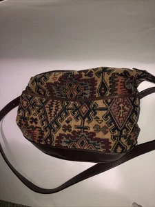 Vintage LL Bean Woven Tapestry Crossbody Bag Leather Trim Navajo Native Azteken - Bild 1 von 22