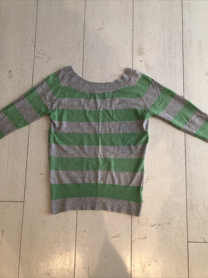 New Look Grey/green Wide Striped Top Three Quarter Sleeves Size 12 - Image 1 of 3