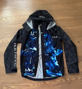 HUK Performance Fishing Jacket w/ Hood - Blue/Black - Men's Small - Picture 1 of 5