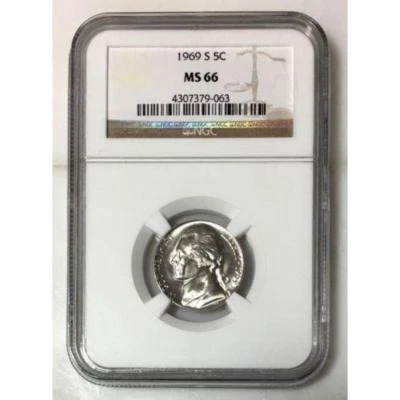 1969 S Jefferson Nickel NGC MS66 *Rev Tye's* #9063100 - Image 1 of 4