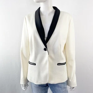 Charter Club Blazer Jacket Cream & Black Mid-Length Long Sleeve Petites Size PL - Picture 1 of 10