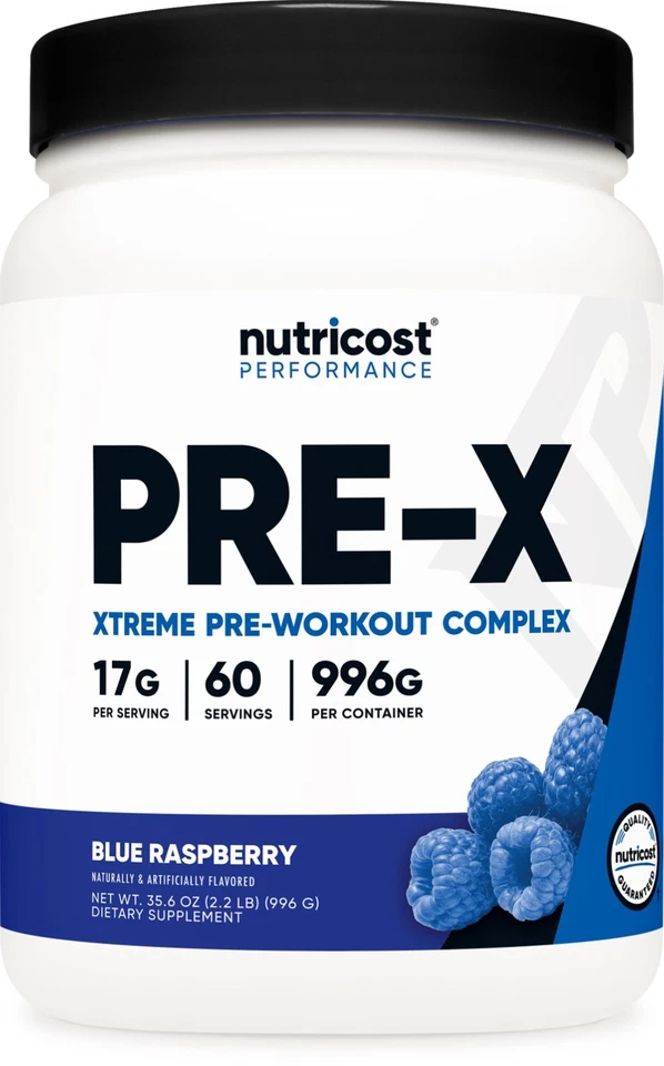 Nutricost Pre-X Xtreme Pre-Workout Complex Powder Blue Raspberry 60 Servings