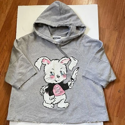Moschino Don't Call Me Lindo Conejito Gráfico Gris Manga Corta Sudadera con Capucha 4 Foto 1 de 4