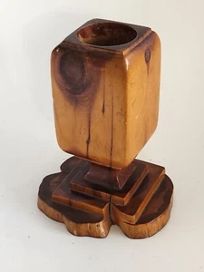 Porta lápices vintage hecho a mano de madera maciza tallada escritorio madera marrón MCM GUC - Imagen 1 de 8