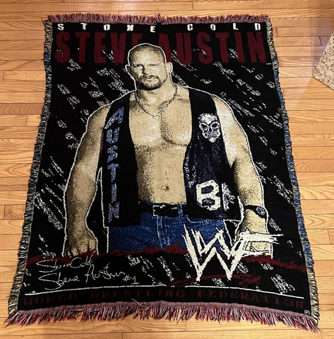 Vintage WWF Stone Cold Steve Austin  Woven Throw Blanket The Northwest Company Cover