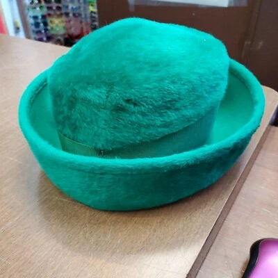 Vtg Green Bowler Empress Wide Brim Hat  - Image 1 of 2