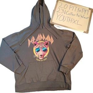 Def Leppard Hoodie Sweatshirt Gray Grey Rock Band Shirt Youth Boys Extra Large - Picture 1 of 8