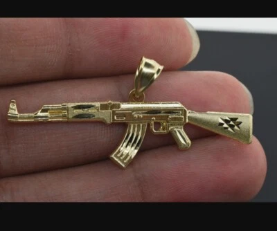 Pistola rifa personalizada enchapada en oro amarillo de 14k para hombre AK47 colgante sólido plata 925 Foto 1 de 4