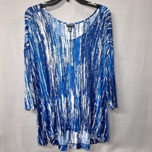 Willi Smith 3/4 Sleeve Pullover Top Blue & White Pattern Shirt Lightweight Sz 1X - Picture 1 of 8