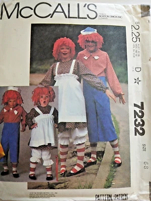Raggedy Ann Andy Costumes CHILDS 6 8 McCalls 7232 Sewing Pattern Boy Girls VTG - Image 1 of 4
