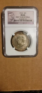 1964 P Kennedy Half Dollar NGC MS 65 end roll toned 50 cent First Portrait Label - Picture 1 of 3