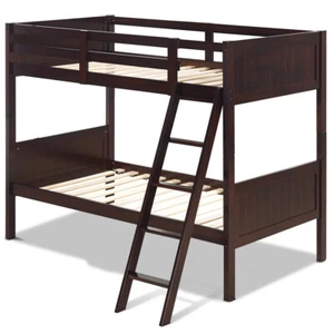 Wooden Twin Over Twin Bunk Beds Convertible 2 Kid Individual Twin Beds Espresso - Picture 1 of 7
