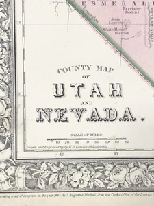 American State Karte aus Mitchell's Atlas 1865 Utah Nevada datiert 1865 - Bild 1 von 6