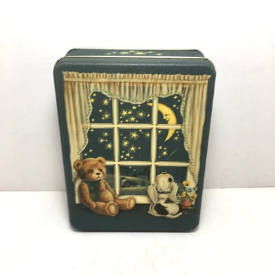 Century Resources tin box rectangular starry night farm scene moon bear puppy - Image 1 of 4