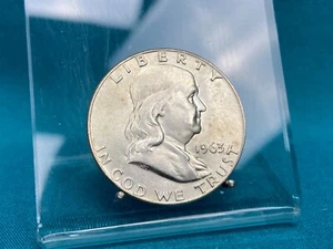HALF 1/2 DOLLAR 1963 D - BENJAMIN FRANKLIN - SILBER - KM #199.2 - S. ERHALT.  #2 - Bild 1 von 2