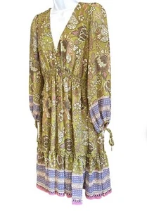 Taylor Smocked Fit & Flare Womens sz 12 Olive Floral Print Flouncy Midi Dress - Picture 1 of 14
