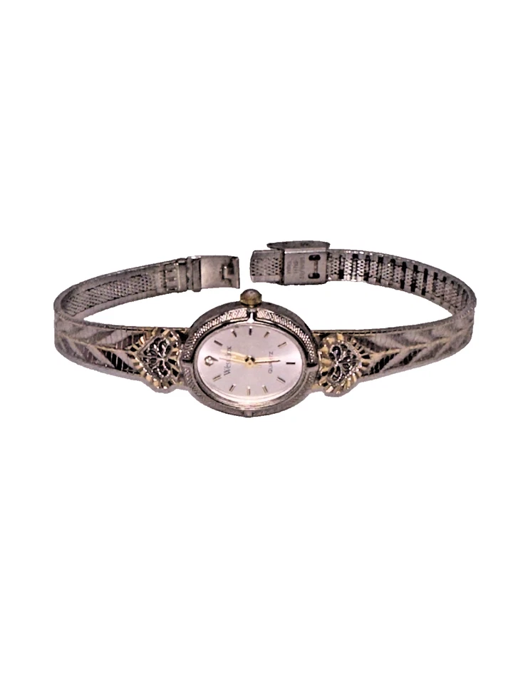Antigo relógio de pulso feminino Westclox quartzo LTX118 tom prata e ouro; testado e funciona - Imagem 1 de 4