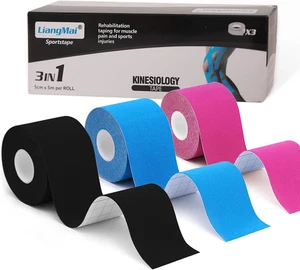 Liangmai Kinesio Tape - 3 Rotoli 5Cm X 5M Di Tape Kinesiologico Nero+Blu+Rosa, T - Foto 1 di 12