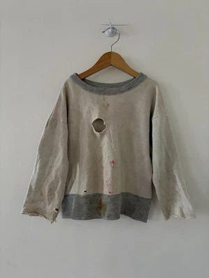 Moletom vintage anos 50 algodão dois tons tamanho XS S reparos desgastado - Imagem 1 de 4