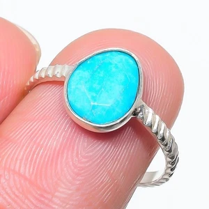 Arizona Turquoise Gemstone 925 Sterling Silver Cluster Wedding New Ring Size 8.5 - Picture 1 of 7