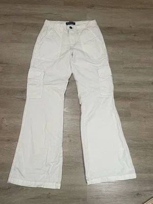 Pantalones cargo Aeropostale tiro bajo acampanados utilitarios para mujer talla 2 blanco mezcla de algodón Foto 1 de 4