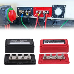 Heavy Duty 4 Way Bus Bar/Power Distribution Box Screw Terminal Studs 300A 48V DC - Picture 1 of 12