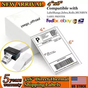 500 etiquetas de envío térmico directo Fanfold de 4" x 6" para impresoras Zebra y persianas enrollables - Imagen 1 de 8