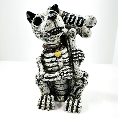 Halloween Decoration Skeleton Dog Holding Boo Bone Sign Scary Figure 10in - Image 1 of 4