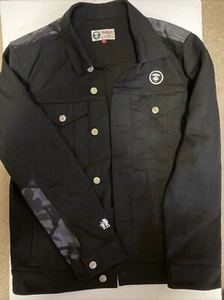 AAPE by a bathing ape-Jacket Sz XL Black Denim w Embroidered Patches/Camo Detail - Picture 1 of 6