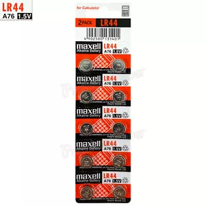 10 x Maxell Alkaline LR44 batteries 1.5V A76 AG13 303 357 L1154 SR44 Pack of 2 - Picture 1 of 1